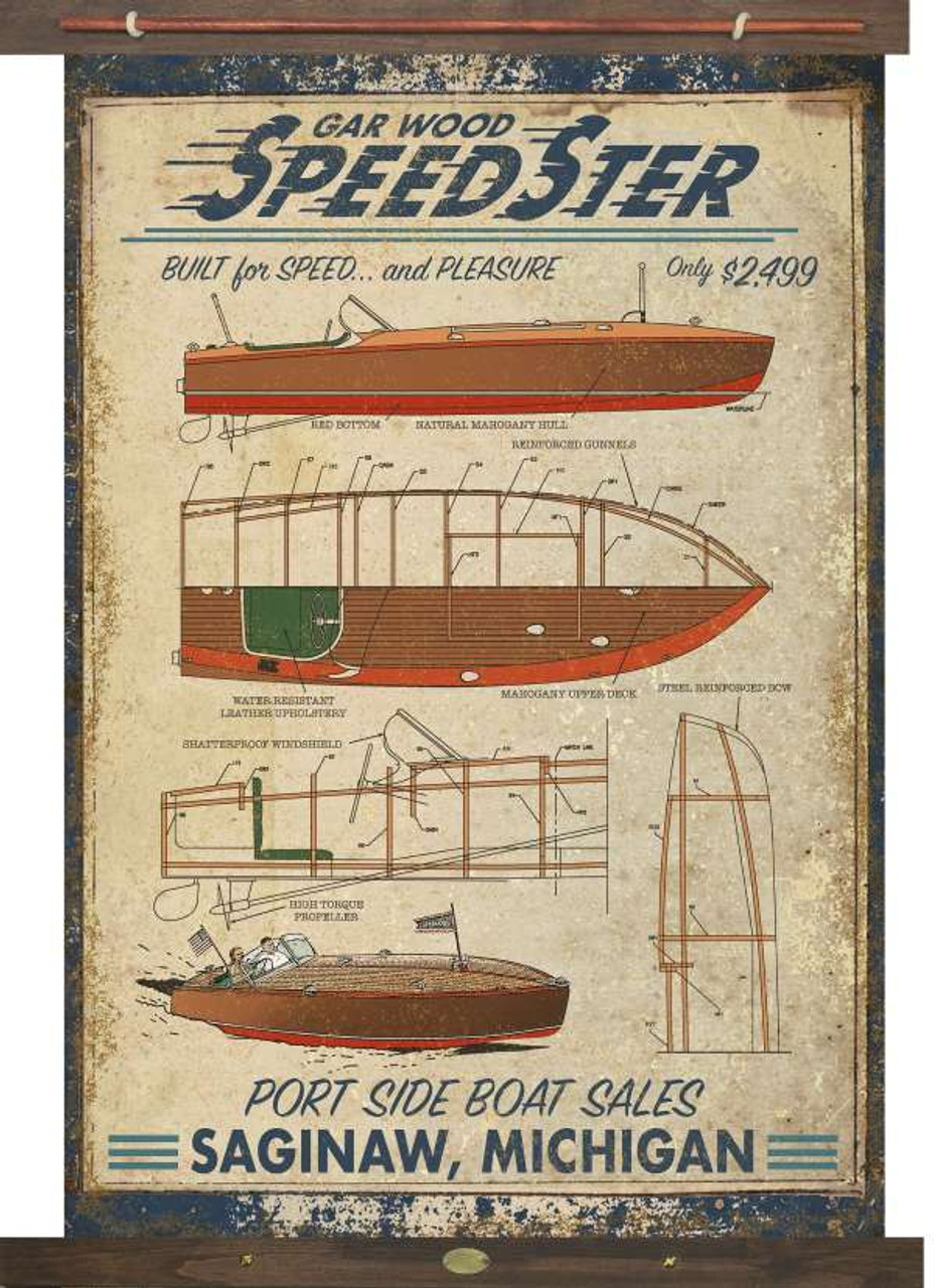 Vintage Speed Boat Tapestry Wall Art